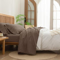 BESTOUCH Sheet Set 100% Washed Cotton Linen Feel Super Soft Comfortable Chic Lightweight 4 Pcs Home Bedding Set Solid Pine Bark Brown Queen