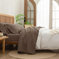 BESTOUCH Sheet Set 100% Washed Cotton Linen Feel Super Soft Comfortable Chic Lightweight 4 Pcs Home Bedding Set Solid Pine Bark Brown Cal King