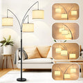 3 Lights Arc Floor Lamps for Living Room,Modern Tall Standing Lamp Hanging Over The Couch with Shades & Heavy Base,Mid Century Black Tree Floor Lamp for Bedroom Office