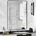 Wall Mount Mirror for Bathroom, Brushed Black Metal Framed Large Rounded Corner Rectangular Vanity Mirror, Tempered Glass, Anti-Rust, Hangs Horizontally or Vertically (30