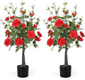 Romantic season 2Pack Artificial Rose Flower Trees, 42Inch Red Faux Rose Tree with Green Leaves for Living Room Office Home Outdoor Indoor Decor