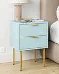 Nightstand,Morden Bedside Table with Gold Frame,Small White Night Stand,End Table,Bedside Furniture,Side Table with Drawer and Shelf for Bedroom,Living Room (2Drawers, Blue)