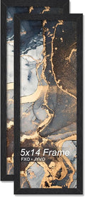 Engineered Wood 5x14 Picture Frame Set of 2, Black Frame for 5 x 14 Inch Picture Poster Photo, Light Weight 5 by 14 Frame with Wood-grain for Wall - 2 Pack/Black/5