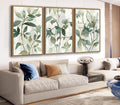 Large Framed Canvas Wall Art - Natural Float Framed Rustic Green Flowers Leaves Pictures Paintings White Grey Artwork Decor for Bedroom Living Room Kitchen Home Office Decoration 48