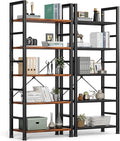 DUMOS 5-Tier Book Shelf Tall Modern Bookcase Set of 2 for Books, CDs, Movies, Storage and Organization Bookshelf Industrial Home Decor for Bedroom Office Kitchen Living Room, Black & Brown