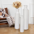 Tall Floor Vase for Pampas Grass, Extra Large Vase Decor, Set of 3 Floor Vases Decorative Tall Vases Home Decor, Metal Material, Handcrafted Rattan Pattern, Matte White