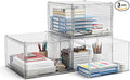 3 Packs Plastic Stackable Storage Drawers, Clear Desktop Drawer Organizers, 3 Drawer Storage Organizer, Make up Organizer with Drawers, Arcylic Drawers Organizer for Office Supplies, School, Home