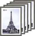 VCK 20x28 Picture Frame 5 Pack, Gray Solid Wood Poster Picture Frame, Exclusive Wood Grain, Wall Mounting Hanging