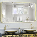 Wall Mount Mirror for Bathroom, Large Brushed Gold Metal Framed Rounded Corner Rectangular Vanity Mirror, Tempered Glass, Anti-Rust, Hangs Horizontally or Vertically (28