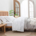 BESTOUCH Sheet Set 100% Washed Cotton Linen Feel Super Soft Comfortable Chic Lightweight 4 Pcs Home Bedding Set Solid Bright White Queen