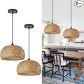 TERLEENART Bamboo Pendant Light,Set of 2 Boho Round Basket Chandelier Handmade Woven Pendant Light, Natural Bamboo Rattan Hanging Chandelier for Kitchen Island Dining Room Living Room Porch