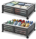 Under Bed Storage with Wheels-Large Bamboo Underbed storage Containers with Large Dust Bag Stackable Under the Bed Shoe Storage Bins for Clothes Books Bedding (2 Packs Black, 23.62