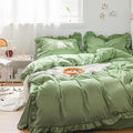 Luxlovery Sage Green Ruffle Comforter Set Full Boho Bedding Set Ruffled Farmhouse Boho Solid Blanket Quilts Aloe Green Bedding Set for Women Men