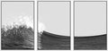 SIGNWIN 3 Piece Framed Canvas Wall Art Black and White Ocean Waves Nature Wilderness Illustrations Abstract Traditional Relax/Calm Home Artwork Decoration for Living Room,Bedroom - 16