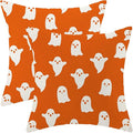 Halloween Pillow Covers Set of 2 - 18x18 Orange Cute Ghost Throw Pillow Covers for Decorative Linen Cushion Case for Home Couch Sofa Outdoor Decor