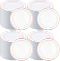 200 Pieces Disposable Plates Plastic Party Plates with Rim Hard Plastic Appetizer Salad Dessert 7.5 Inch Elegant Heavy Duty Tableware for Dinner Wedding Party Supplies(Rose Gold Rim)