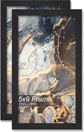 Engineered Wood 5x9 Picture Frame Set of 2, Black Frame for 5 x 9 Inch Picture Poster Photo, Light Weight 5 by 9 Frame with Wood-grain for Wall - 2 Pack/Black/5