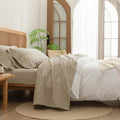 BESTOUCH Sheet Set 100% Washed Cotton Linen Feel Super Soft Comfortable Chic Lightweight 4 Pcs Home Bedding Set Solid Almond Milk Grey King