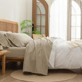 BESTOUCH Sheet Set 100% Washed Cotton Linen Feel Super Soft Comfortable Chic Lightweight 4 Pcs Home Bedding Set Solid Almond Milk Grey Cal King