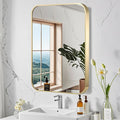 FARMER 24x36 Inch Gold Bathroom Mirrors for Wall, Brushed Brass Bathroom Vanity Mirror with Rounded Edge, Metal Framed Rectangle Mirrors for Bathroom, Hangs Horizontally or Vertically