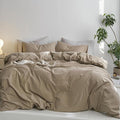 MooMee California King Duvet Cover Set, 100% Washed Cotton Linen Like Twill Thick Sturdy Material Super Soft Breathable Durable Bedding for All Season, 3 Pieces (Mocha Brown, Cal King 104