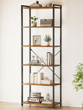 Casaottima Book Shelf, 6 Tier Tall Bookshelf, Modern Wood Bookcase Shelves for Bedroom, Industrial Display Shelf for Living Room Home Office Kitchen, Standing Shelving Unit Storage Organizer, Vintage