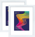 VCK 16x20 Picture Frame White Set of 2, Textures Exclusive Wooden Poster Frames with HD glass, Modern Look, Display photo 11x14 with Mat or 16x20 Without Mat