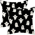 Halloween Decor 24x24 Set Of 2 Black Cute Ghost Throw Pillow Covers - Decorative Linen Cushion Case For Home Sofa & Outdoor Decor