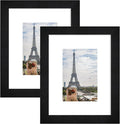8x10 Picture Frame Set of 2, Made of Real Glass and Rustic Black Wooden Frame - Display Picture 5x7 with Mat or 8x10 Without Mat, 8 by 10 Photo for Wall or Tabletop