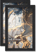 Engineered Wood 5x8 Picture Frame Set of 2, Black Frame for 5 x 8 Inch Picture Poster Photo, Light Weight 5 by 8 Frame with Wood-grain for Wall - 2 Pack/Black/5