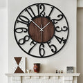 LEIKE Large Wall Clocks for Living Room,Silent,Non Ticking,Battery Operated Oversized Vintage Round Modern Wood Wall Clock for Bedroom,Farmhouse,Office Home Decor-24 Inch(Black-Arabic Number)