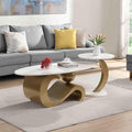 2 Piece Living Room Set, Modern Nest Coffee Table Set of 2, Faux Marble Tabletop Oval Coffee and End Table Set with Gold Iron Geometric Base