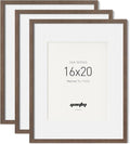 Yaetm 16x20 Picture Frame with Mat for 11x14 - Solid Walnut Wood 16 x 20 Frame for Poster & Art Print, Lightweight, Horizontal and Vertical Wall Hanging for Photo Gallery (3 Pack, Walnut)