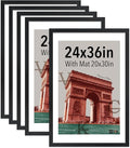 VCK 24x36 Poster Frame 5 Pack - Black, Exclusive Woodgrain Solid Wood Picture Frame, Matted to 20x30 or 24x36 without Mat, Horizontal and Vertical Formats with Included Hanging Hardware