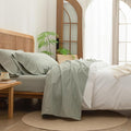 BESTOUCH Sheet Set 100% Washed Cotton Linen Feel Super Soft Comfortable Chic Lightweight 4 Pcs Home Bedding Set Solid Sage Green Full