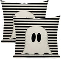 Halloween Pillow Covers 16x16 Set of 2 Cute Black Stripe Ghost Throw Pillow Covers Halloween Pillows Decorative Pillow Covers for Halloween Home Decoration Cushion Case for Couch Sofa Decor