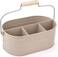 Alpha Living Home Multi-Functional Utensil Caddy – 4-Compartment Organizer for Kitchen, Party & Office – Durable Beige Powder-Coated Iron Alloy with Wooden Handle