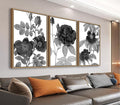 Large Framed Canvas Wall Art - Natural Float Framed Black Gray Flowers Pictures Decor Simple Blossom Leaves Botanical Artwork for Living Room Bedroom Kitchen Home Office Decoration 48