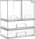 Vtopmart Clear Stackable Storage Drawers Set of 4, Plastic Organizer Bins for Makeup, Cosmetics, Beauty Supplies,Ideal for Vanity, Bathroom,Cabinet,Pantry Organization