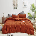 Pureant Queen Size Burnt Orange Comforter Set - 3 Pcs (Comforter, 2 Pillowcases) - Caramel - Modern - Solid - Cotton Blend - 90