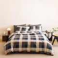CLOTHKNOW Buffalo Plaid California King Comforter Set 3Pcs Tartan Bedding Comforter Sets Blue Grey Khaki Brown Beige Geometric Comforter Cal King Sets with 2 Pillowcases