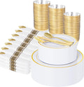 WELLIFE 350-Piece Gold Disposable Plates and Cutlery Set - Premium 10.25