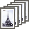 VCK 13x19 Picture Frame Set of 5, Gray Solid Wood Poster Picture Frame, Exclusive Wood Grain, Wall Mounting Hanging