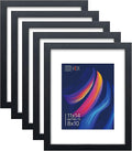 VCK 11x14 Black Picture Frame Set of 5, Textured Modern Wooden Photo Frames with HD Glass | Matted to 8x10 or 11x14 without Mat | Wall Hanging Display - Hardware Included