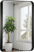 24x36 Inch Black Bathroom Mirror, Brushed Metal Framed Rectangle Mirror with Rounded Corner, Black Bathroom Vanity Mirror for Bedroom or Living Room, Horizontal/Vertical