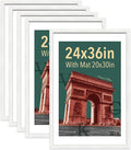 VCK 24x36 Poster Frame 5 Pack - with Mat 20x30, White Solid Wood Picture Frame with Textured Exclusive, Horizontal and Vertical Formats with Included Hanging Hardware