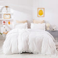 Luxlovery White Ruffle Comforter Set Twin Farmhouse Bedding Comforter Set Boho Shabby Chic Plain White Blanket Quilts Vintage Rustic Soft Breathable Bedding Set with Ruffles for Twin Bed