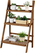 Bamboo Ladder Shelf Plant Shelf, 3 Tier Foldable Ladder Flower Pot Display Shelf Rack, Freestanding Ladder Bookshelf for Garden, Balcony, Yard, Patio, Lawn, Living Room, 23.6