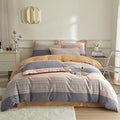 VM VOUGEMARKET Gray Stripes Duvet Cover Queen,100% Brushed Cotton Duvet Cover Matching 2 Pillow Shams,3 Pieces Burnt Orange Bedding Set Without Comforter-90x90 Inch
