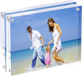 AMEITECH Acrylic Picture Frames, 4x6'' Clear Double Sided Block Set, Desktop Frameless Magnetic Photo Frame (2 Pack)
